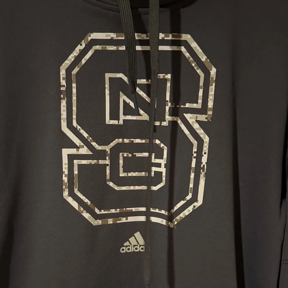 Adidas Grey Climawarm Hoodie with Camo NC State Block S Logo